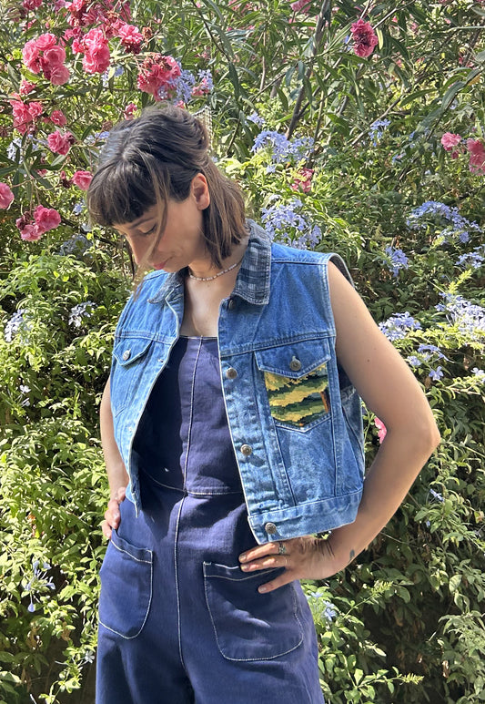 Upcycled Sleeveless Jacket Cherry Blossom(XS)