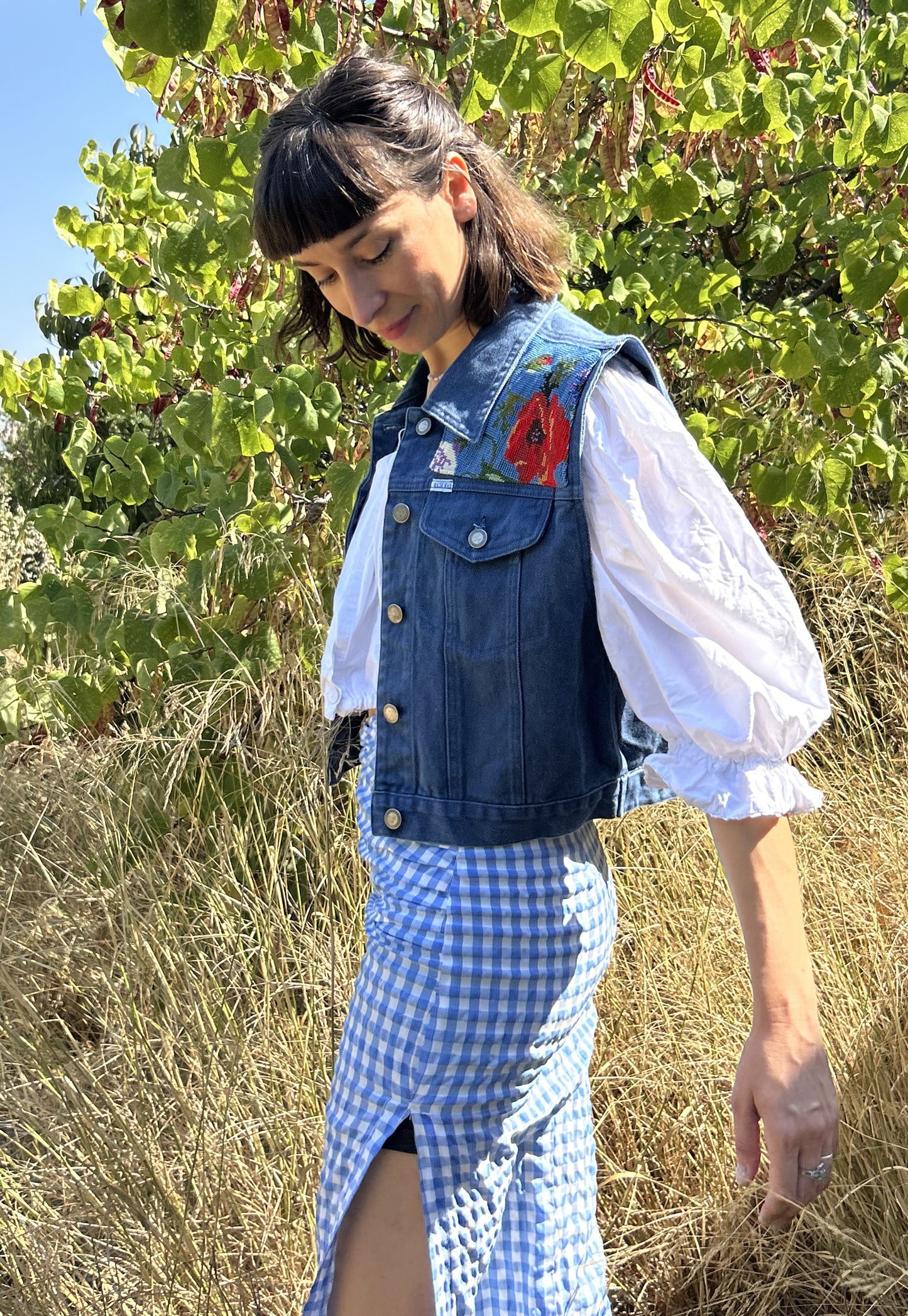 Upcycled Sleeveless Jacket Fleurs des champs (S)