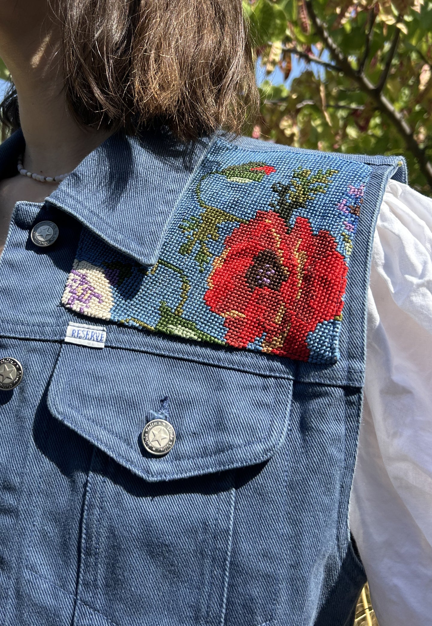 Upcycled Sleeveless Jacket Fleurs des champs (S)