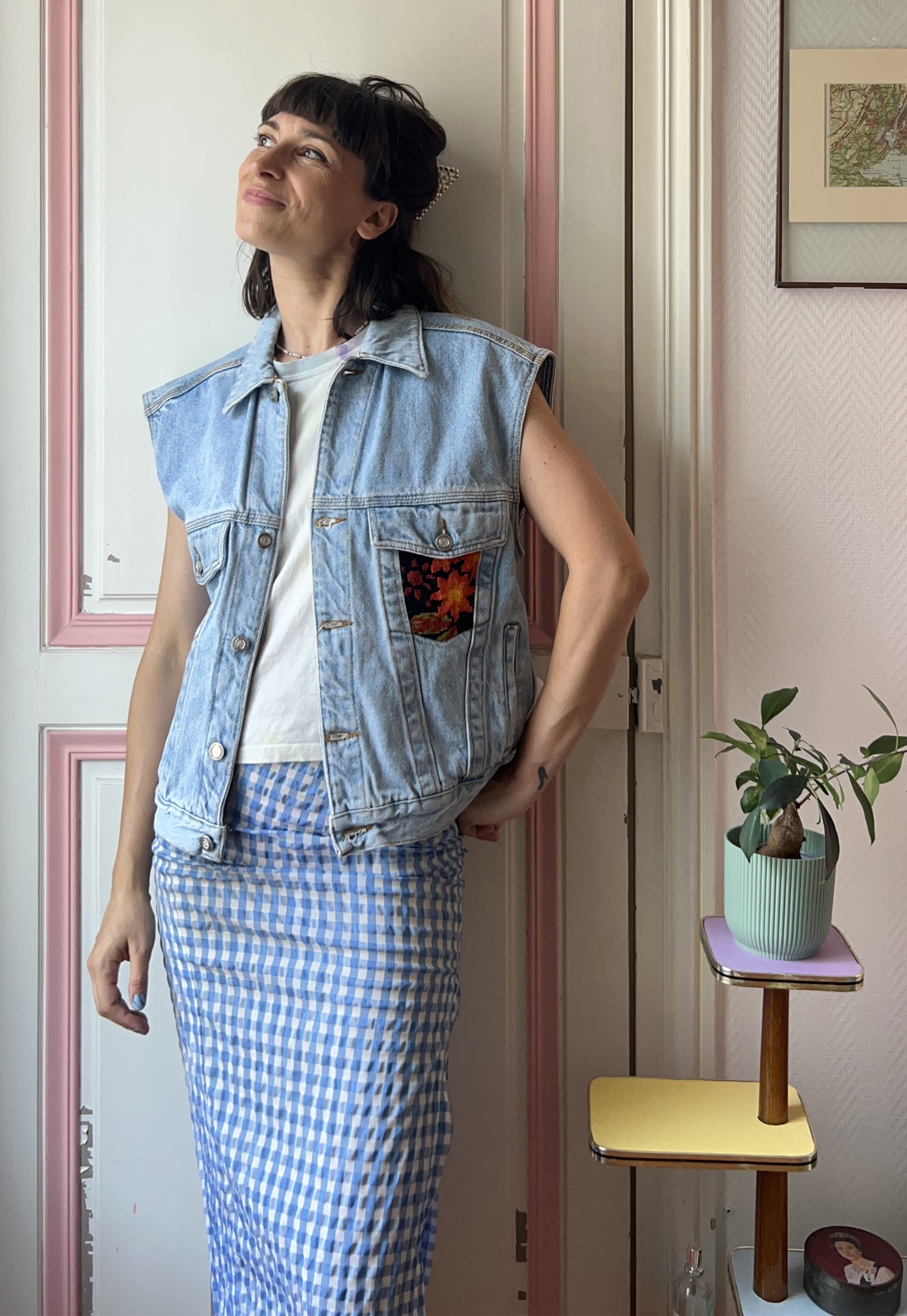 Upcycled Sleeveless Jacket Butterflies (M/L)