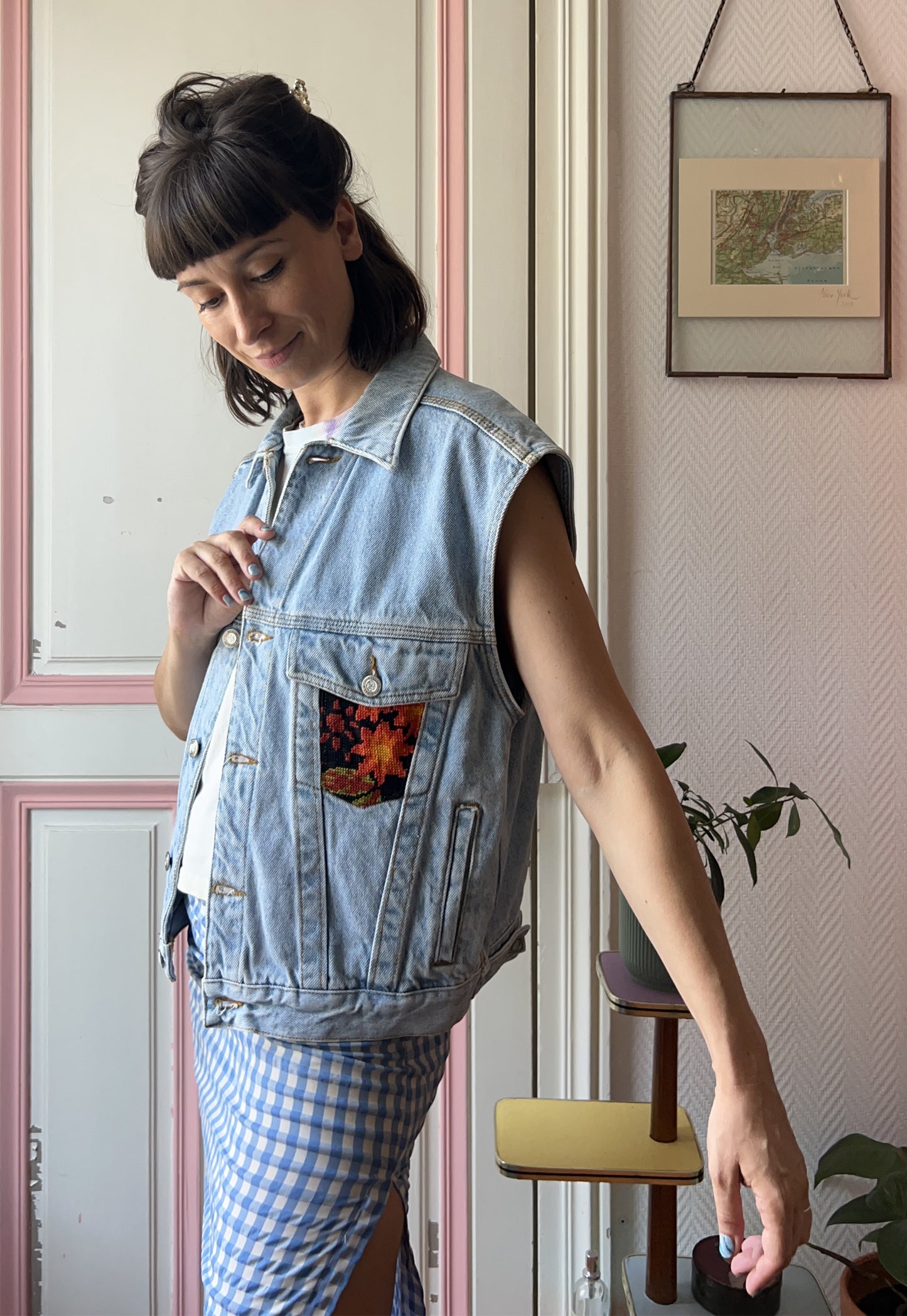 Upcycled Sleeveless Jacket Butterflies (M/L)