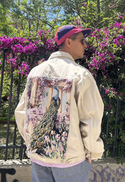 Upcycled jacket Peacock and wisteria (L)