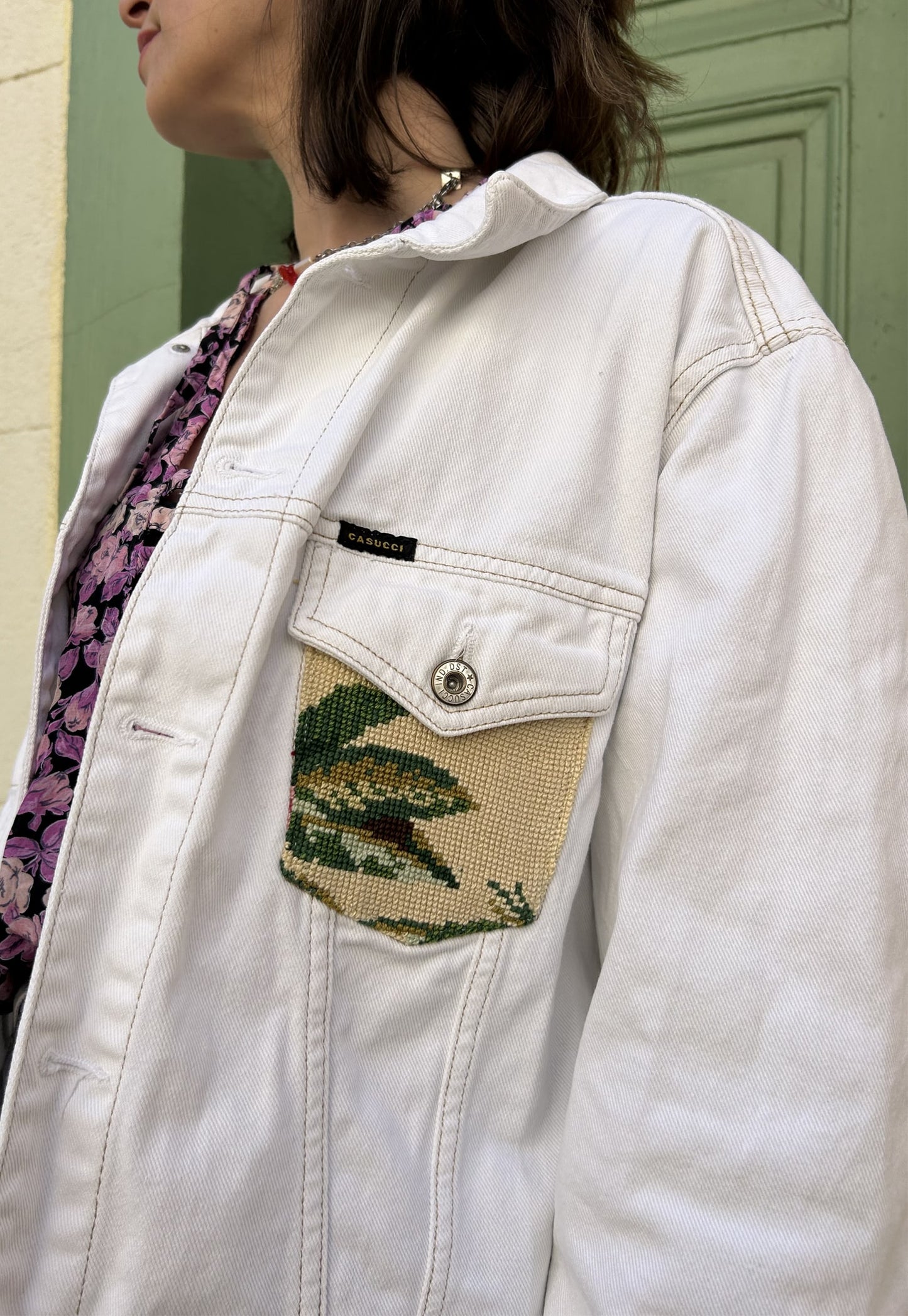 Frankie upcycled jacket Mint Bouquet (L)