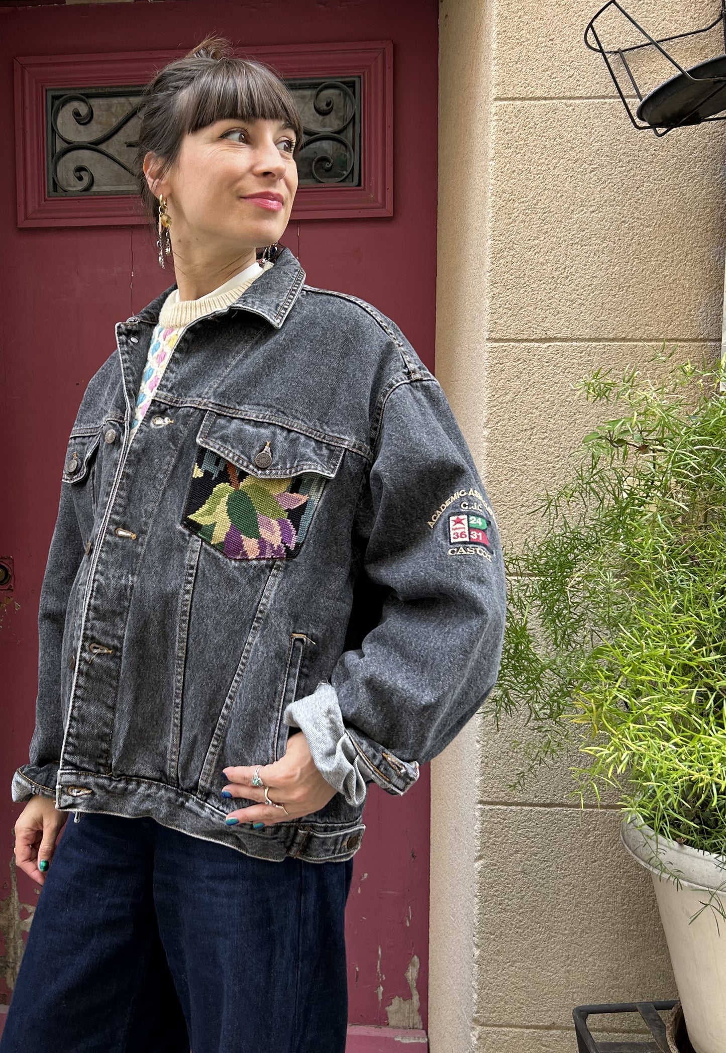 Upcycled jacket Flamingos (L)