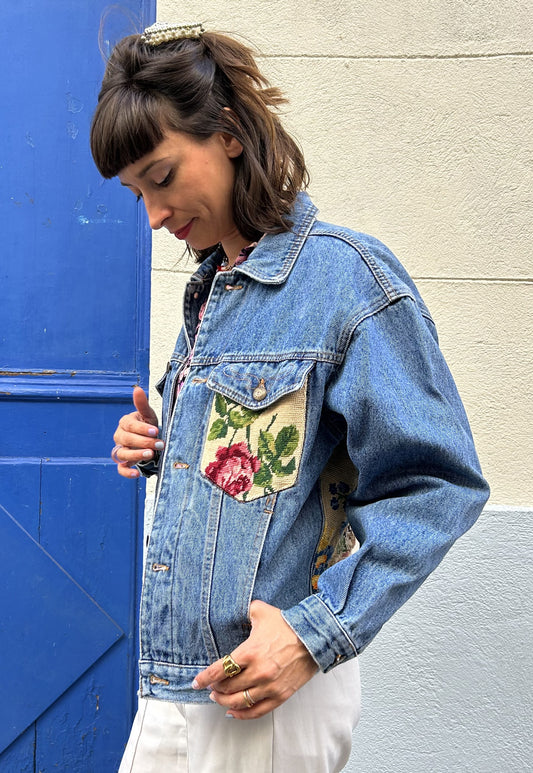 Frankie upcycled jacket Pastel Bouquet (M)