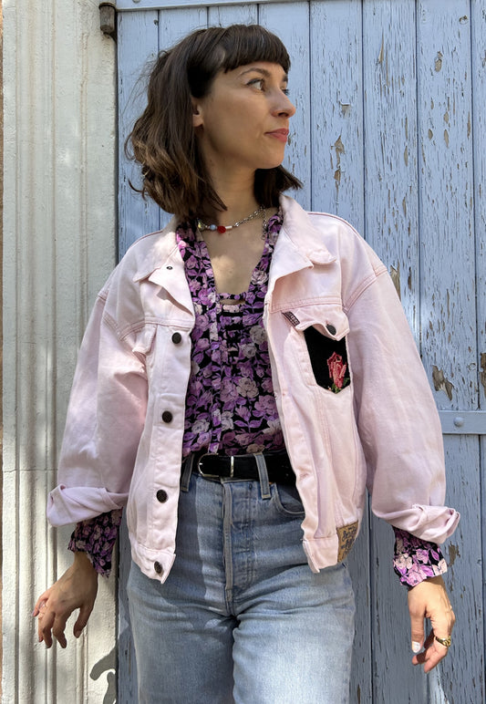 Frankie upcycled jacket Pink roses (M)