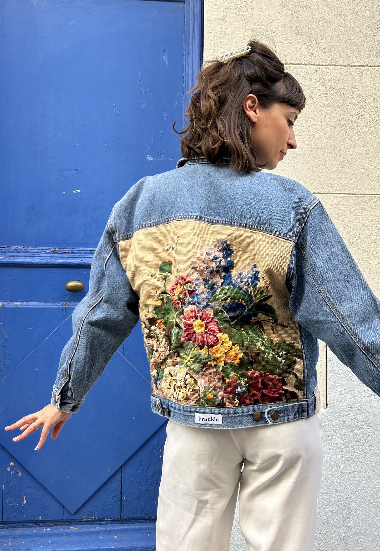 Frankie upcycled jacket Pastel Bouquet (M)