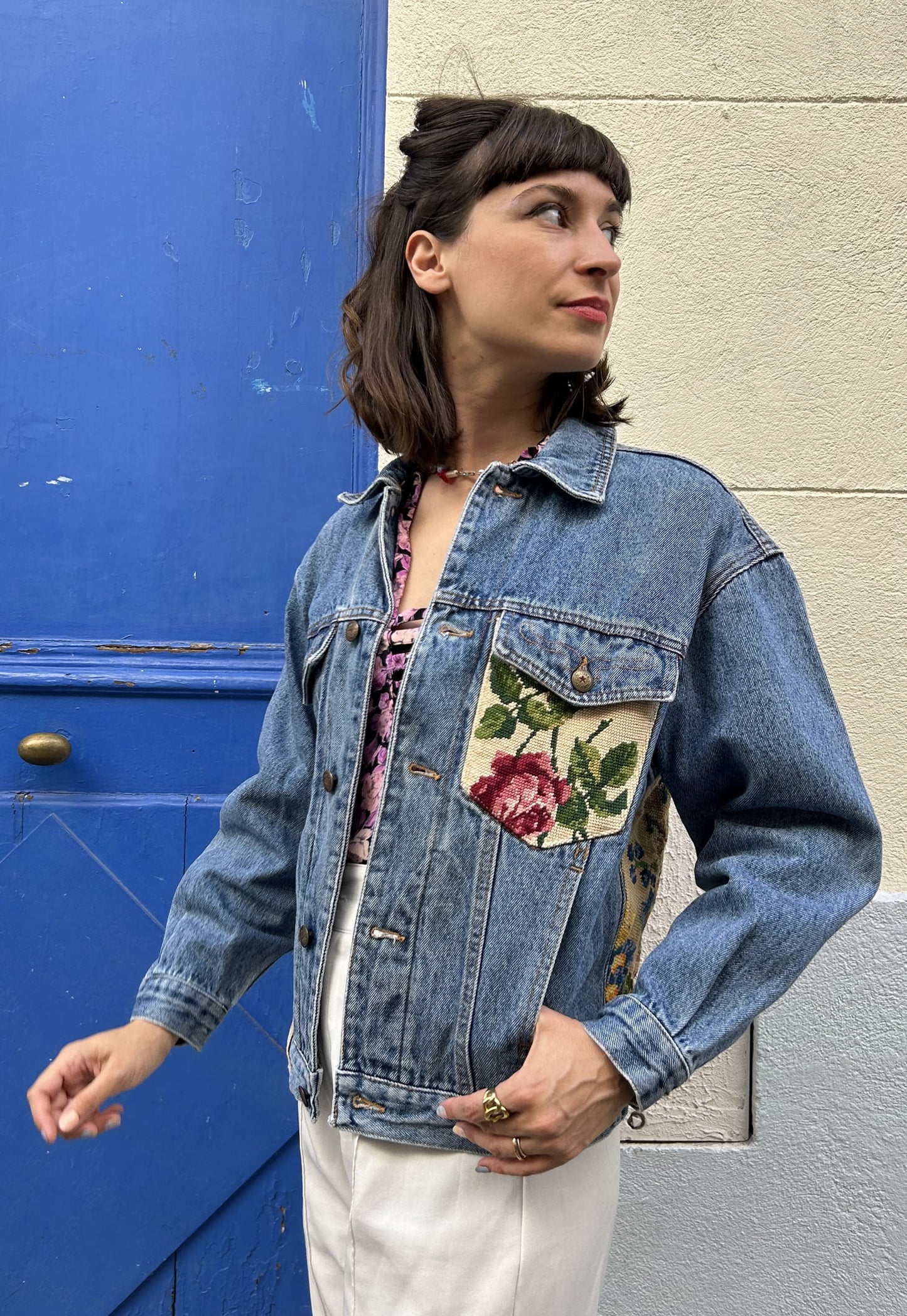 Frankie upcycled jacket Pastel Bouquet (M)