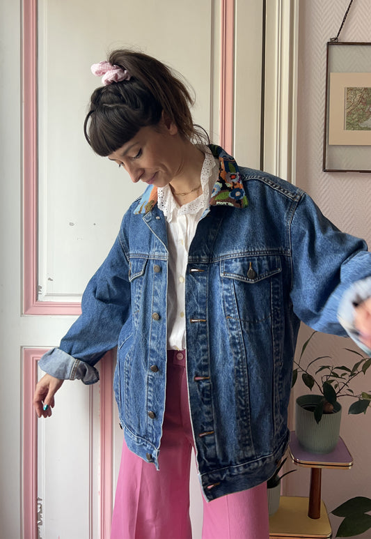 Upcycled jacket Flamingos (L)