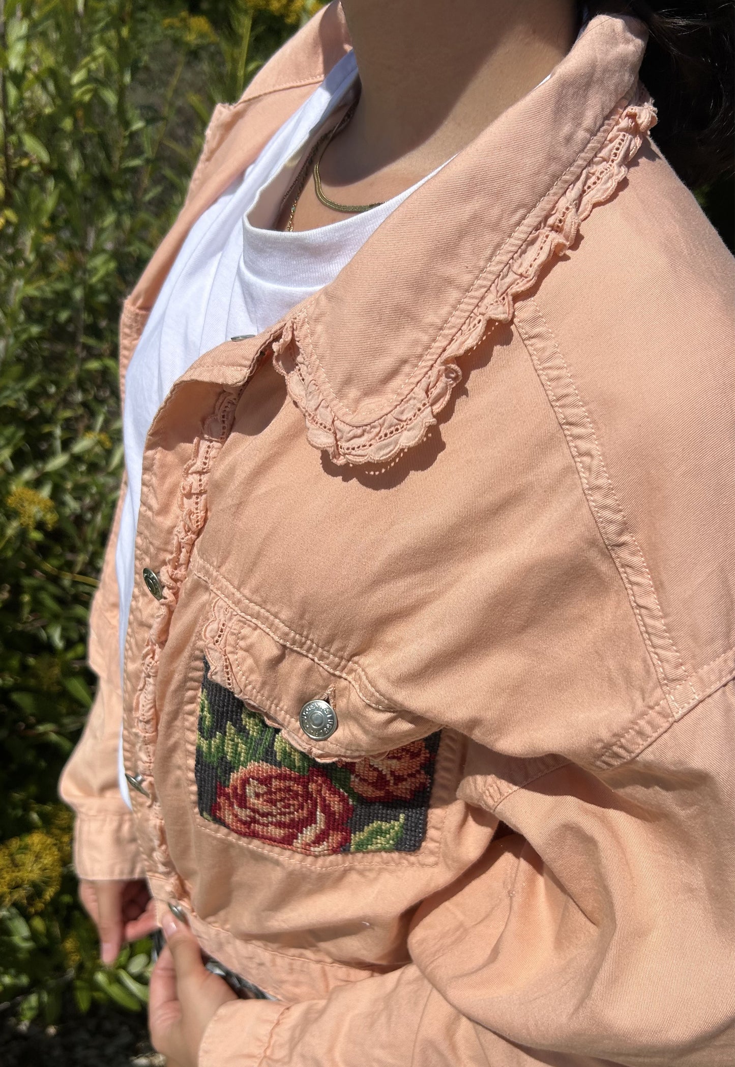Upcycled jacket pastel bouquet (S)