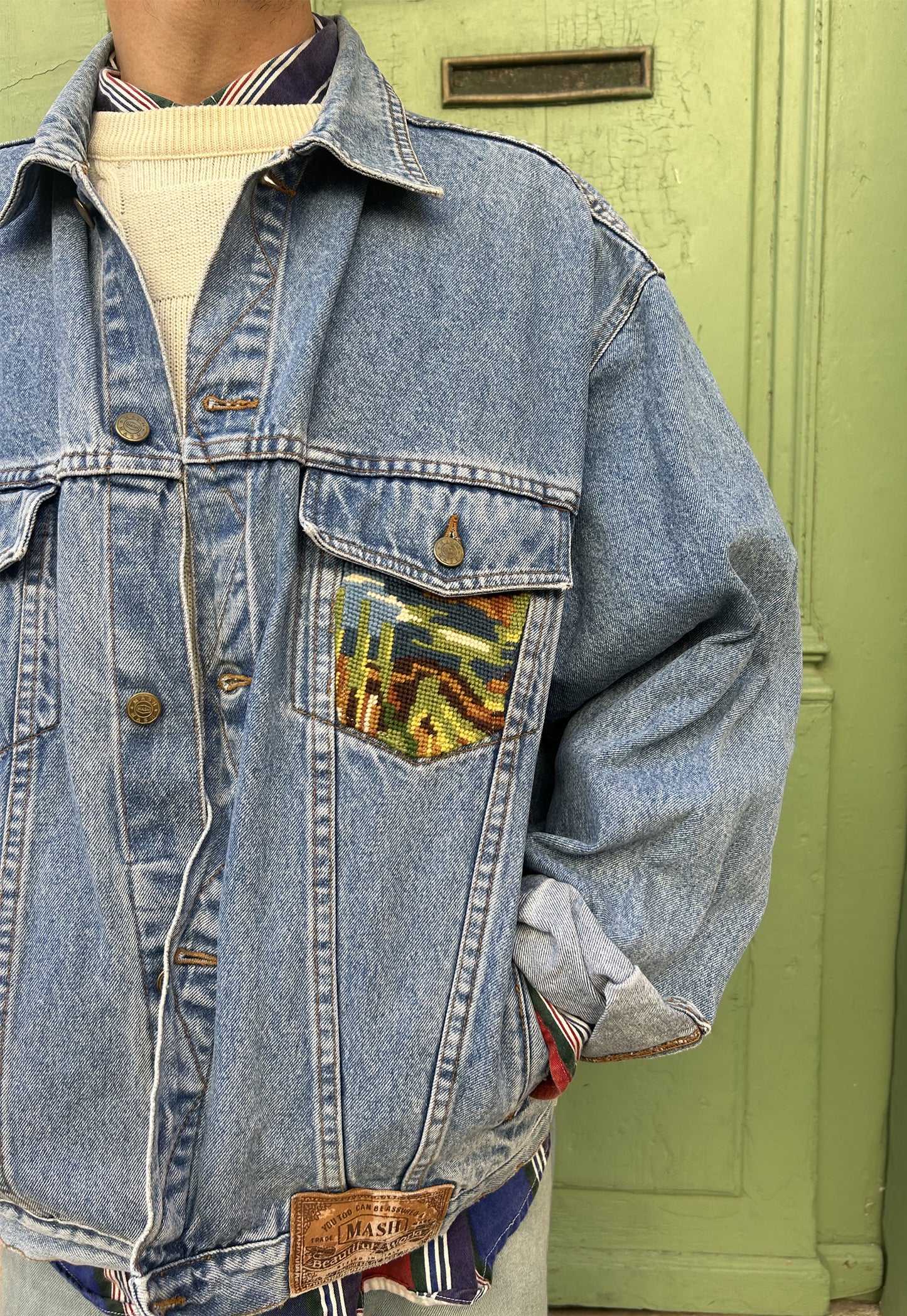 Upcycled jacket Flamingos (XL/XXL)