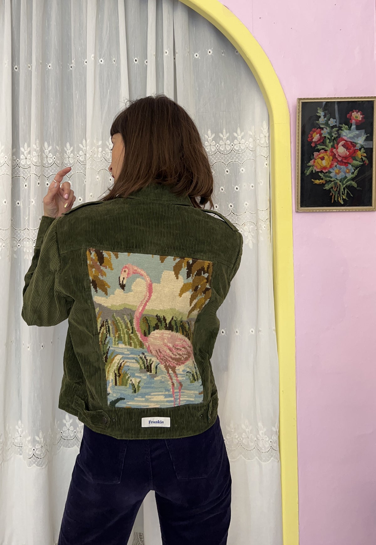 Upcycled jacket Flamingo in the Lagoon (XS/S)