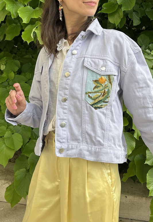 Upcycled jacket Exotic flowers lilac (M)