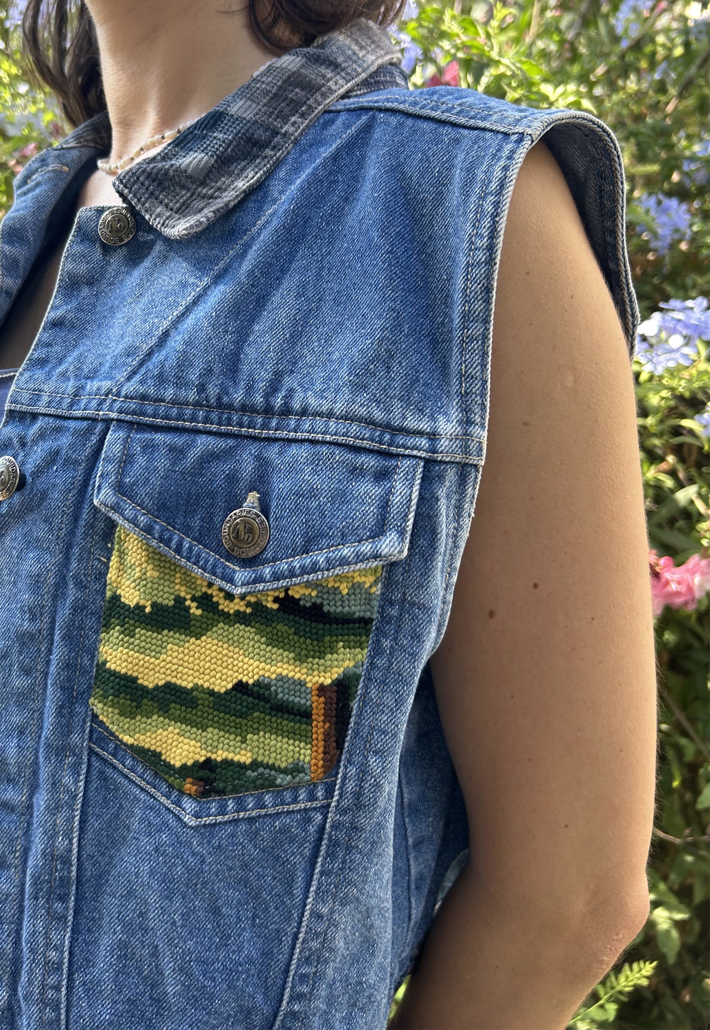 Upcycled Sleeveless Jacket Cherry Blossom(XS)