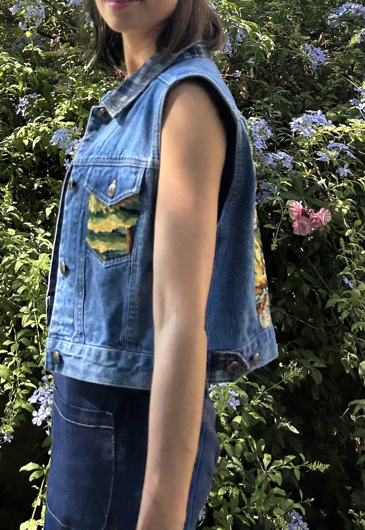 Upcycled Sleeveless Jacket Cherry Blossom(XS)
