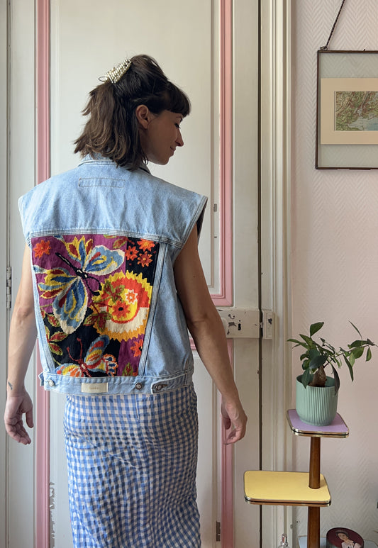 Upcycled Sleeveless Jacket Butterflies  (M/L)
