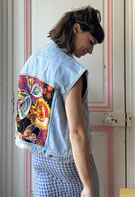Upcycled Sleeveless Jacket Butterflies  (M/L)