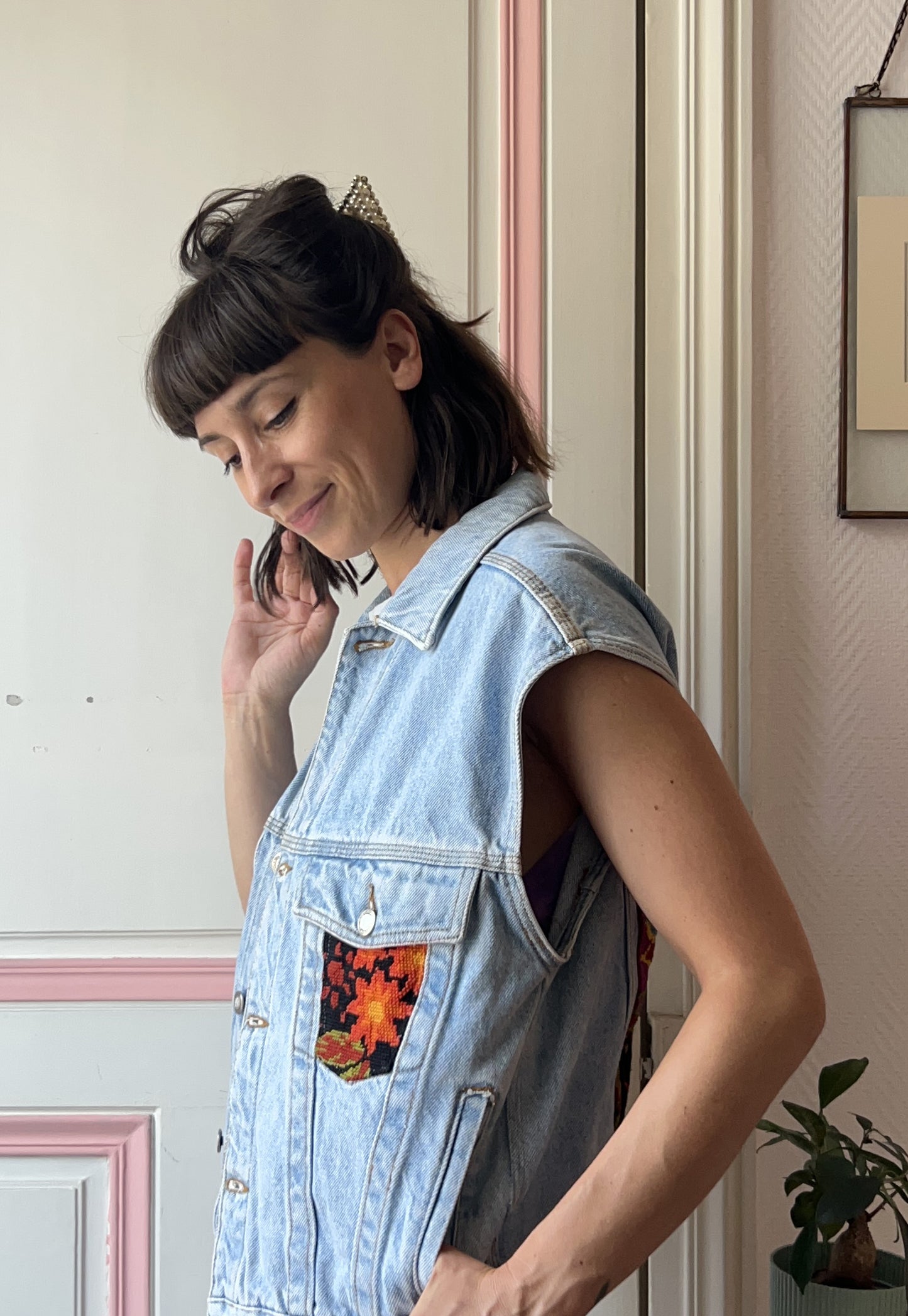 Upcycled Sleeveless Jacket Butterflies  (M/L)