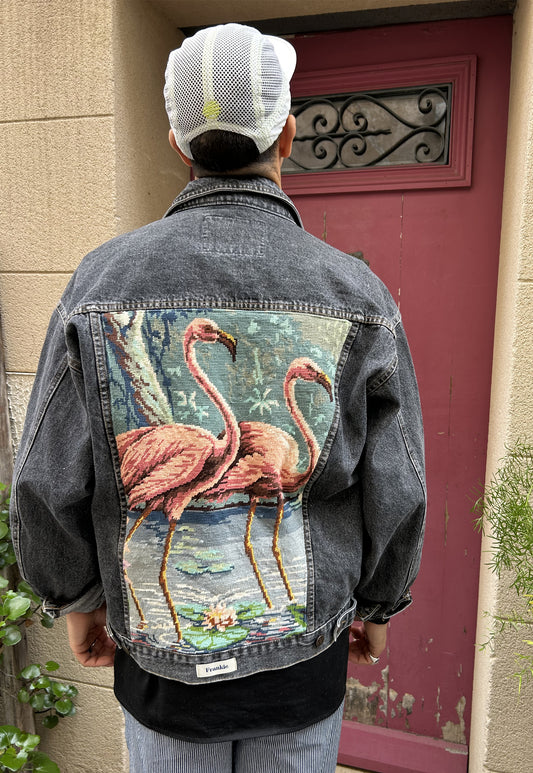 Upcycled jacket Flamingos (L)