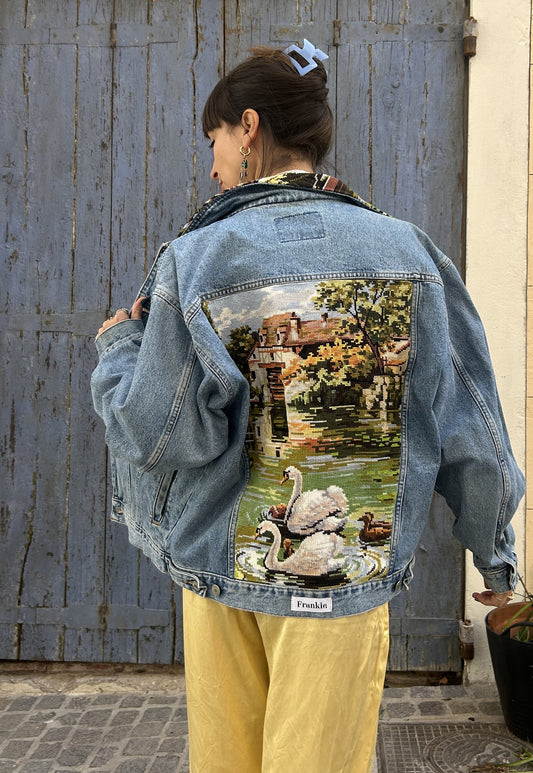 Upcycled jacket Swans (L)