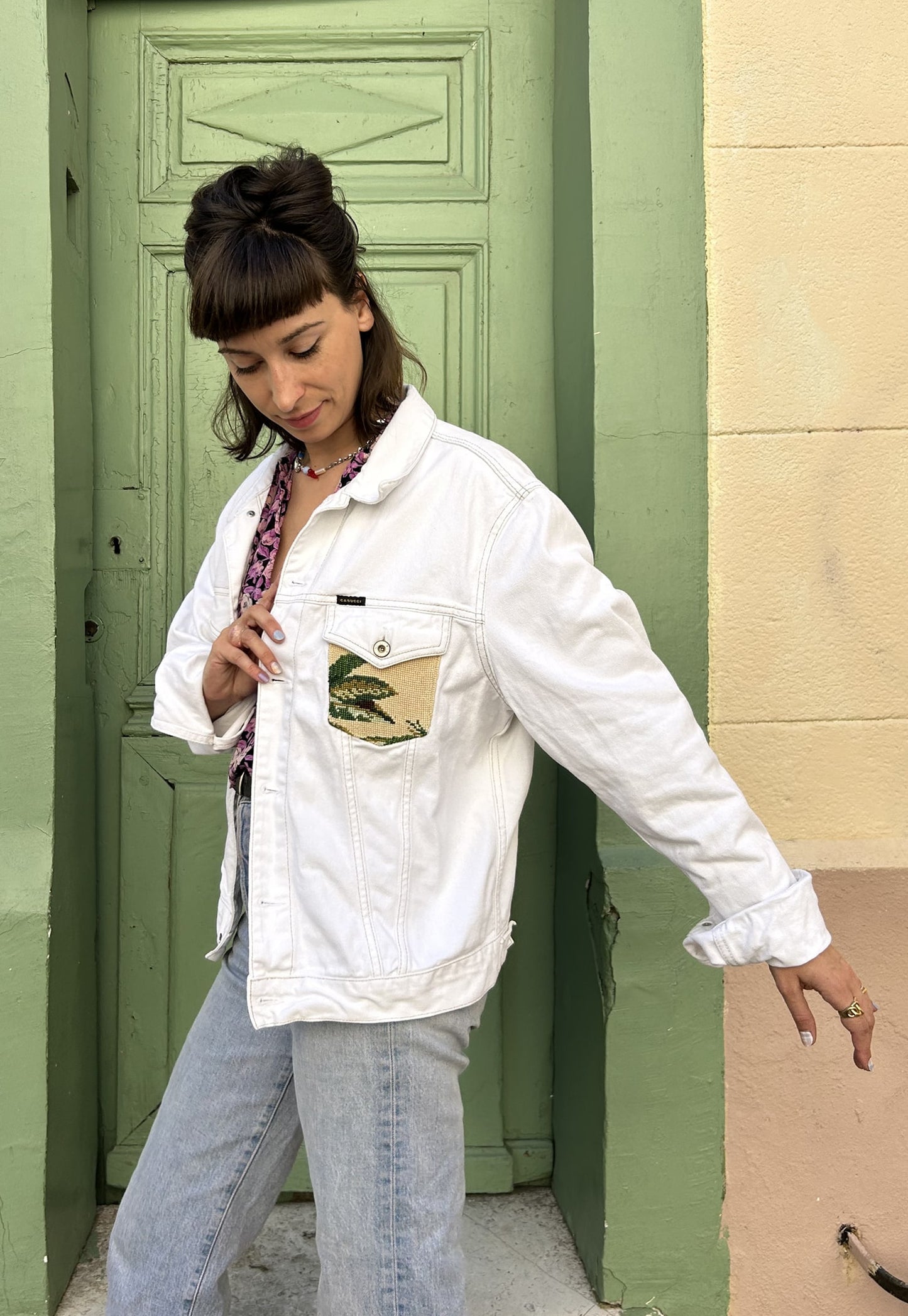 Frankie upcycled jacket Mint Bouquet (L)
