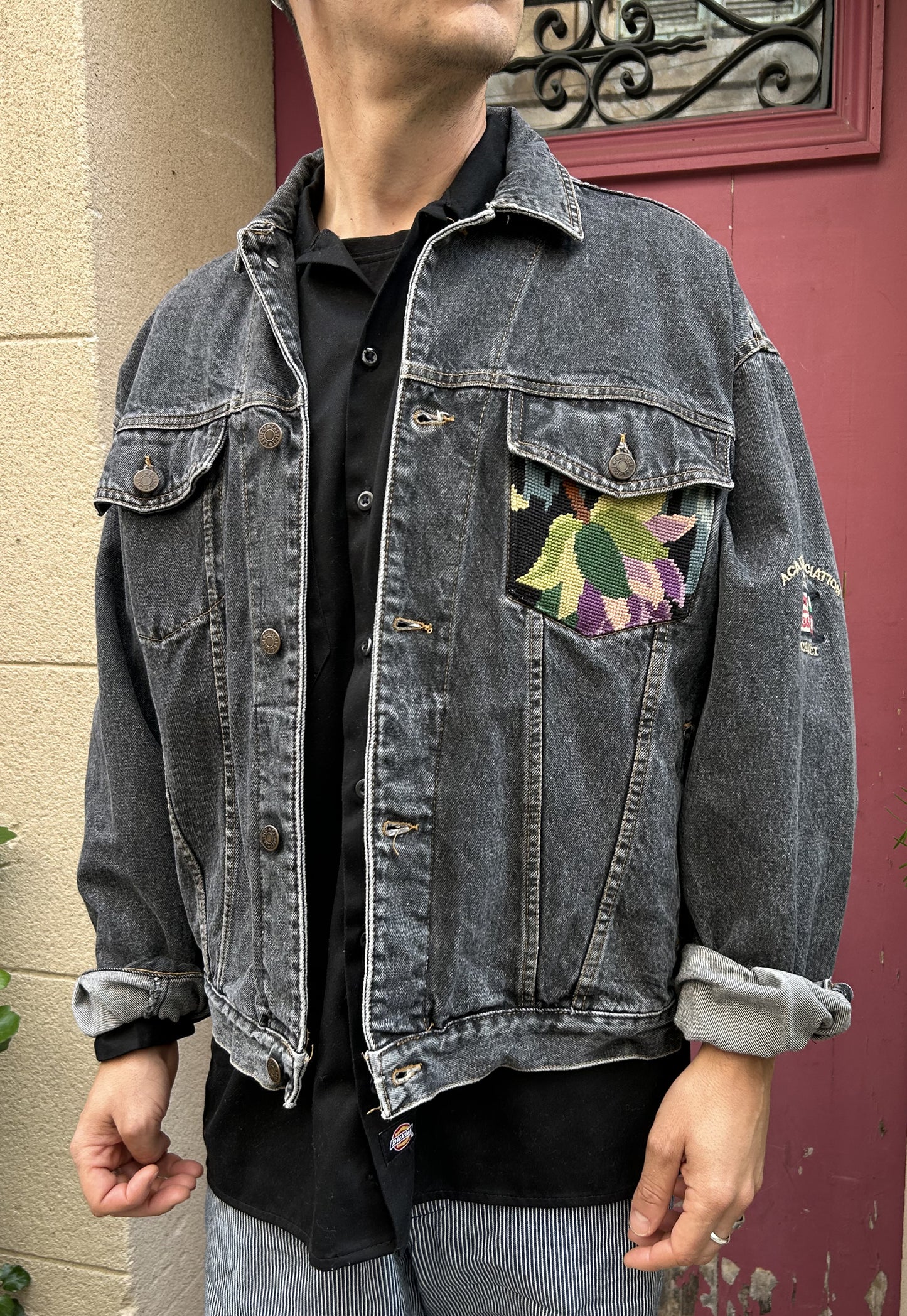 Upcycled jacket Flamingos (L)