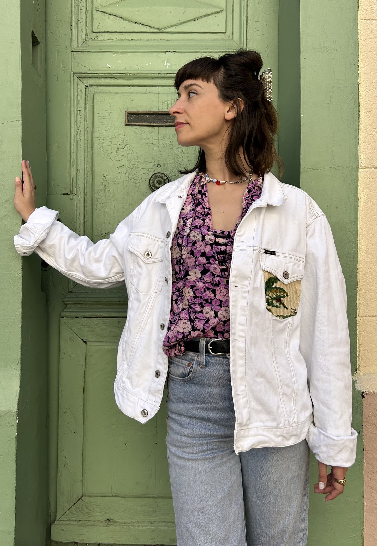 Frankie upcycled jacket Mint Bouquet (L)
