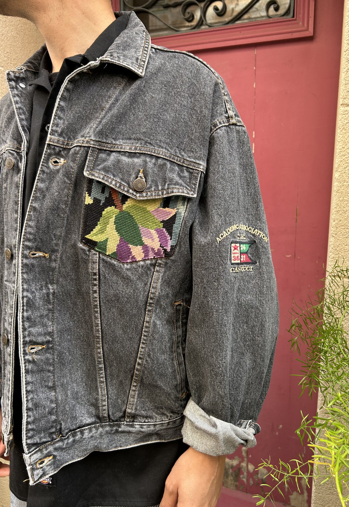 Upcycled jacket Flamingos (L)