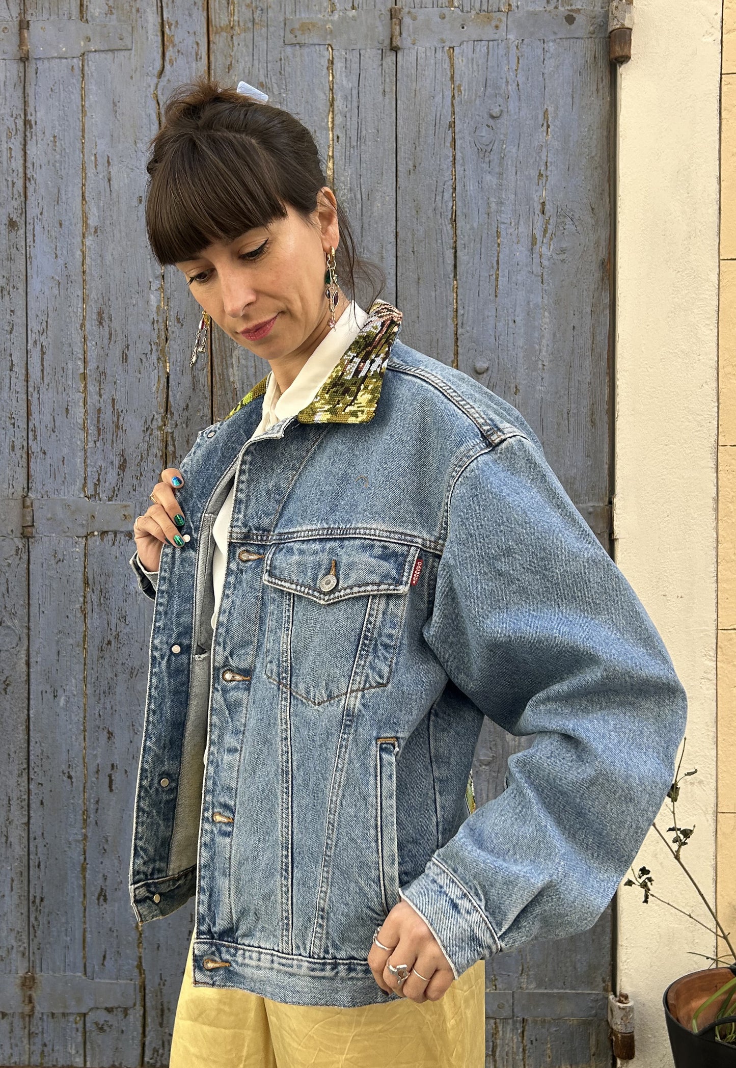 Upcycled jacket Swans (L)