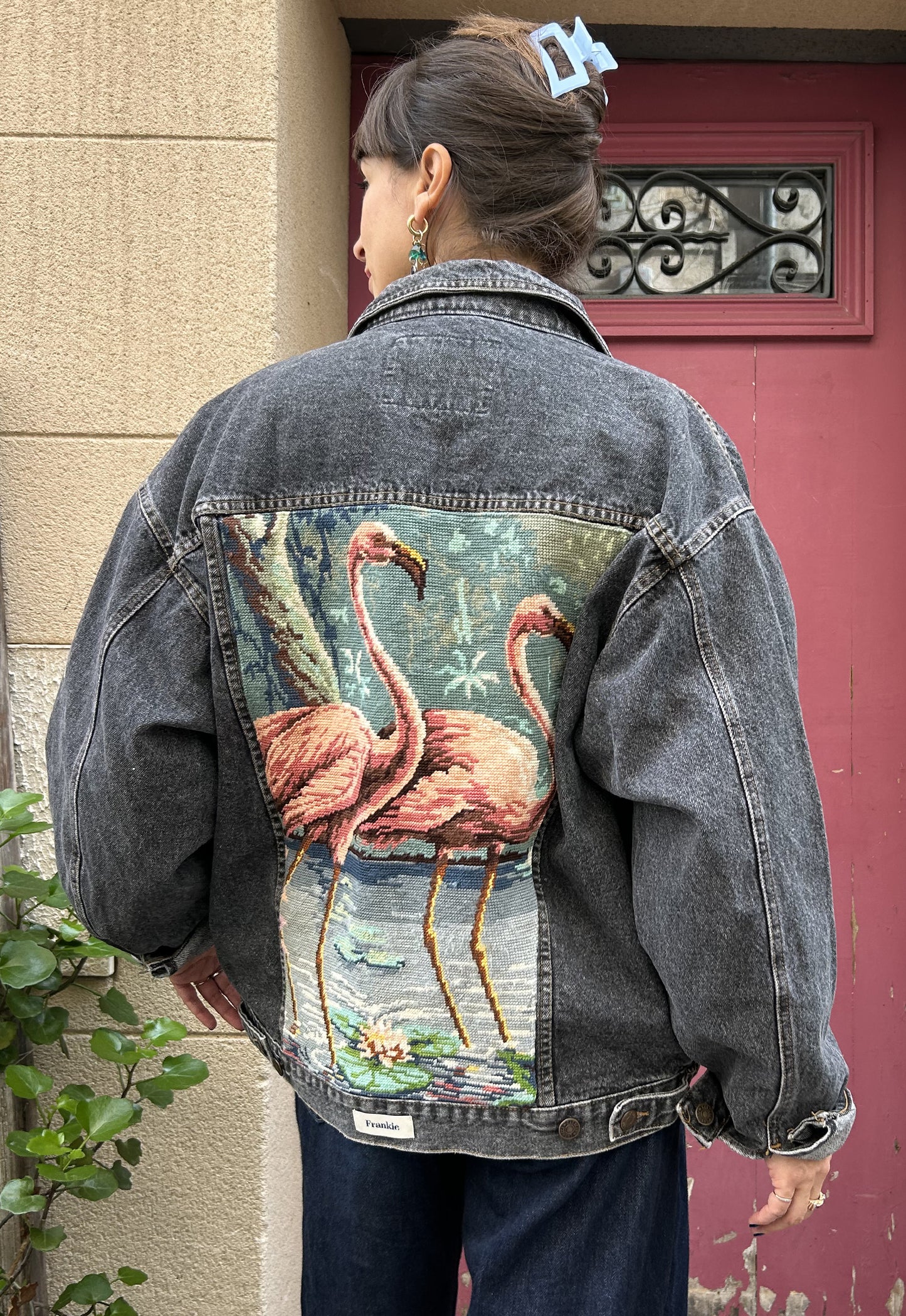 Upcycled jacket Flamingos (L)