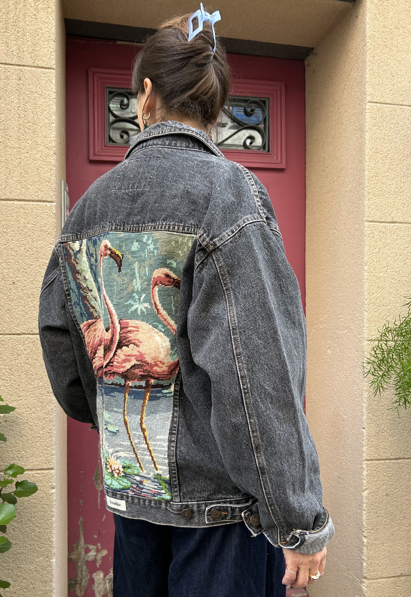 Upcycled jacket Flamingos (L)