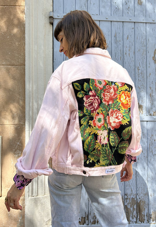 Frankie upcycled jacket Pink roses (M)