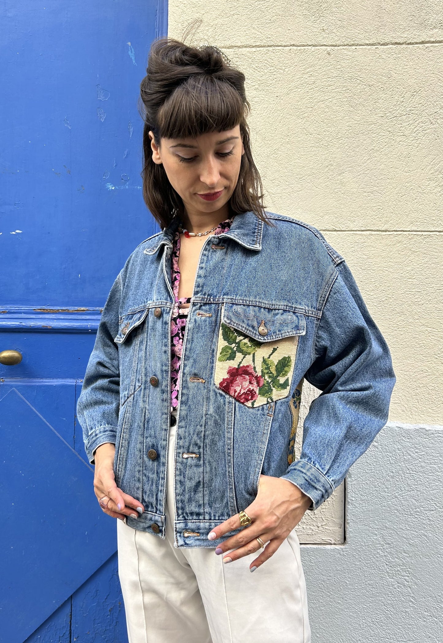 Frankie upcycled jacket Pastel Bouquet (M)