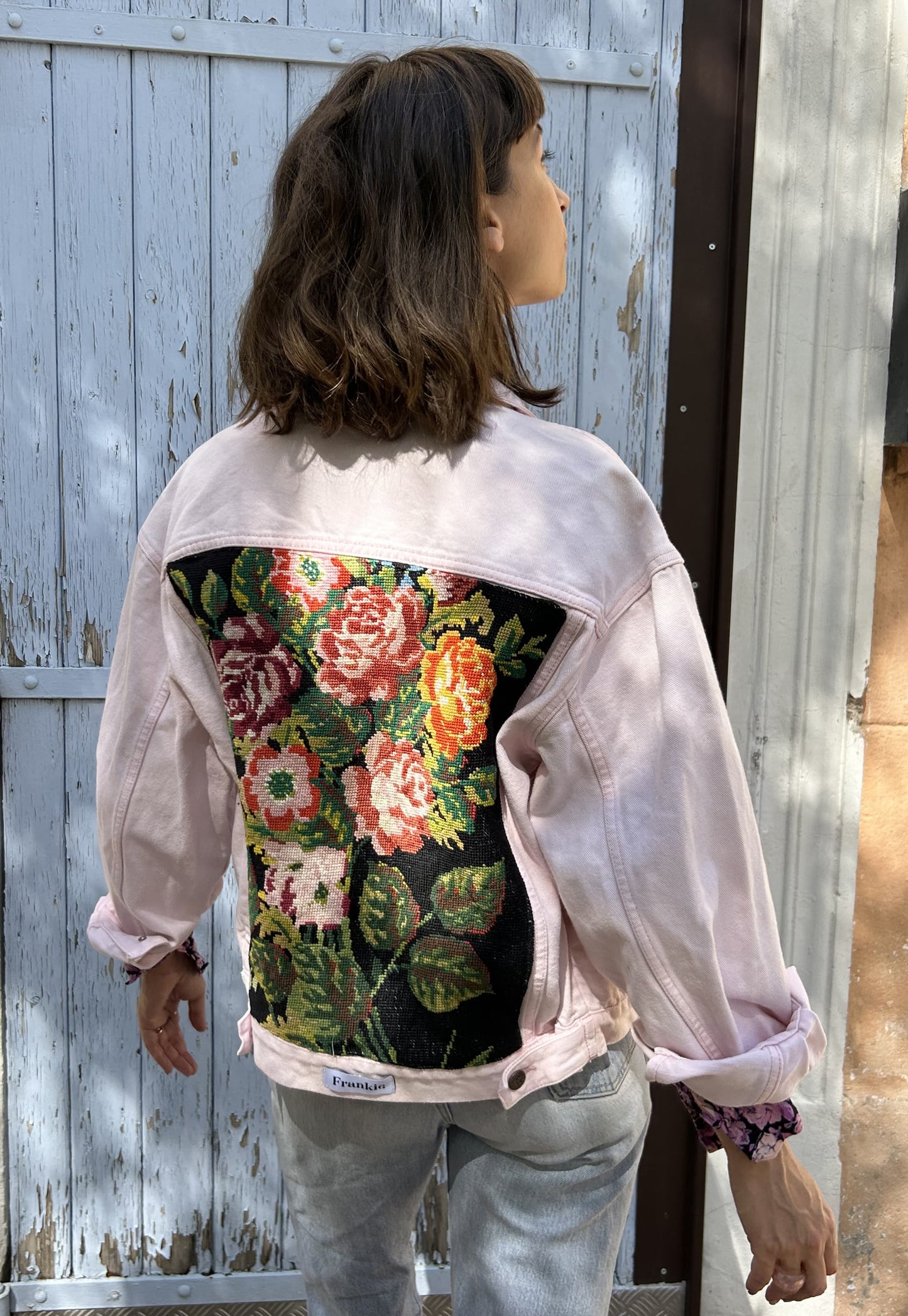 Frankie upcycled jacket Pink roses (M)