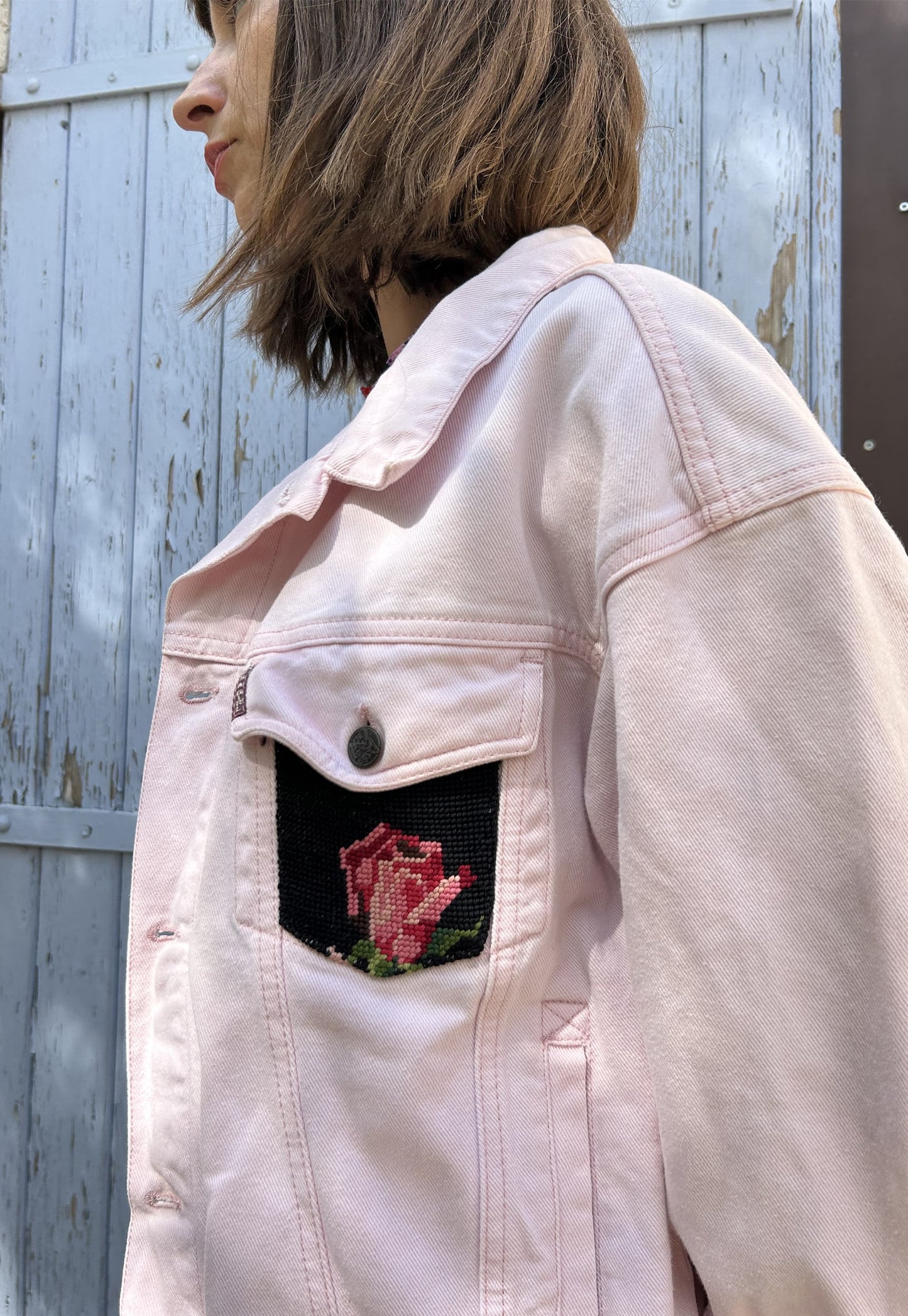 Frankie upcycled jacket Pink roses (M)