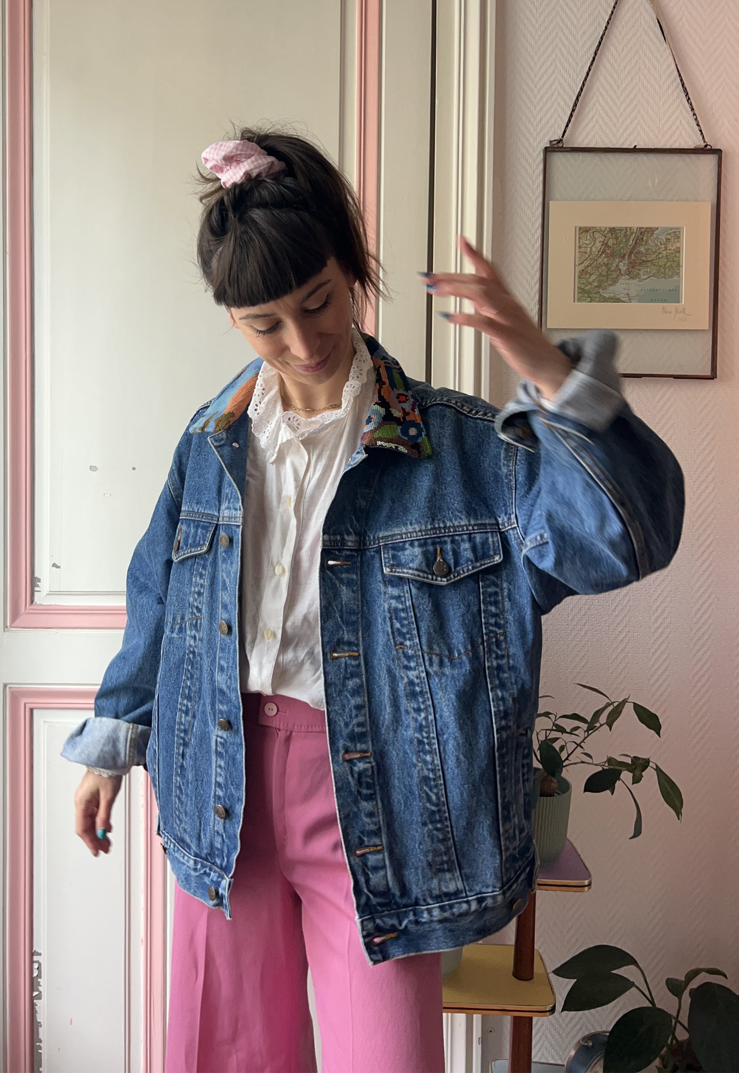 Upcycled jacket Flamingos (L)