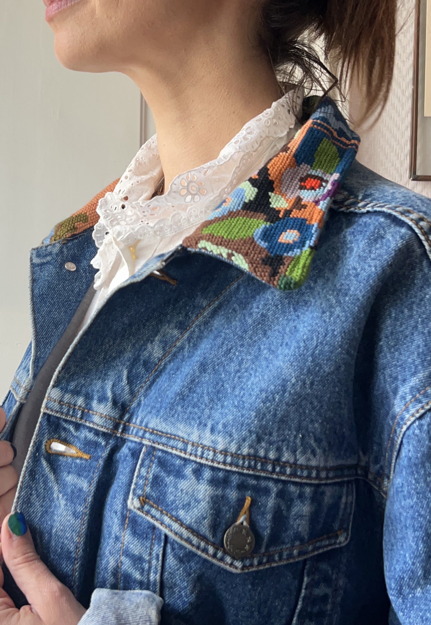 Upcycled jacket Flamingos (L)