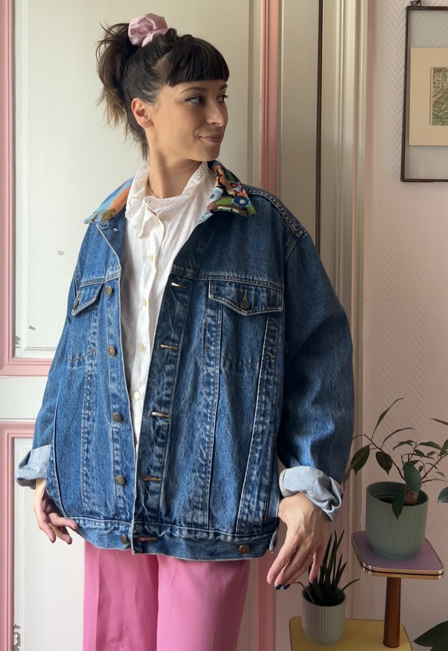 Upcycled jacket Flamingos (L)