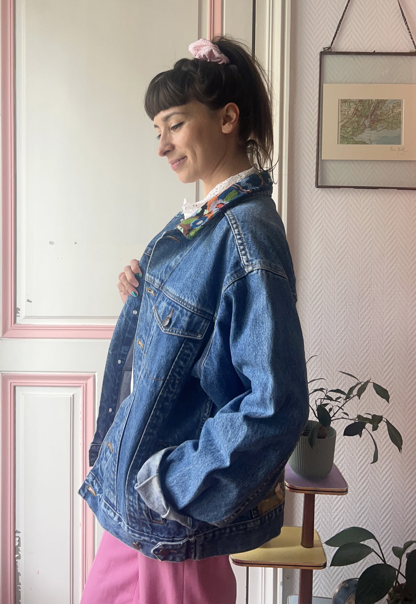 Upcycled jacket Flamingos (L)