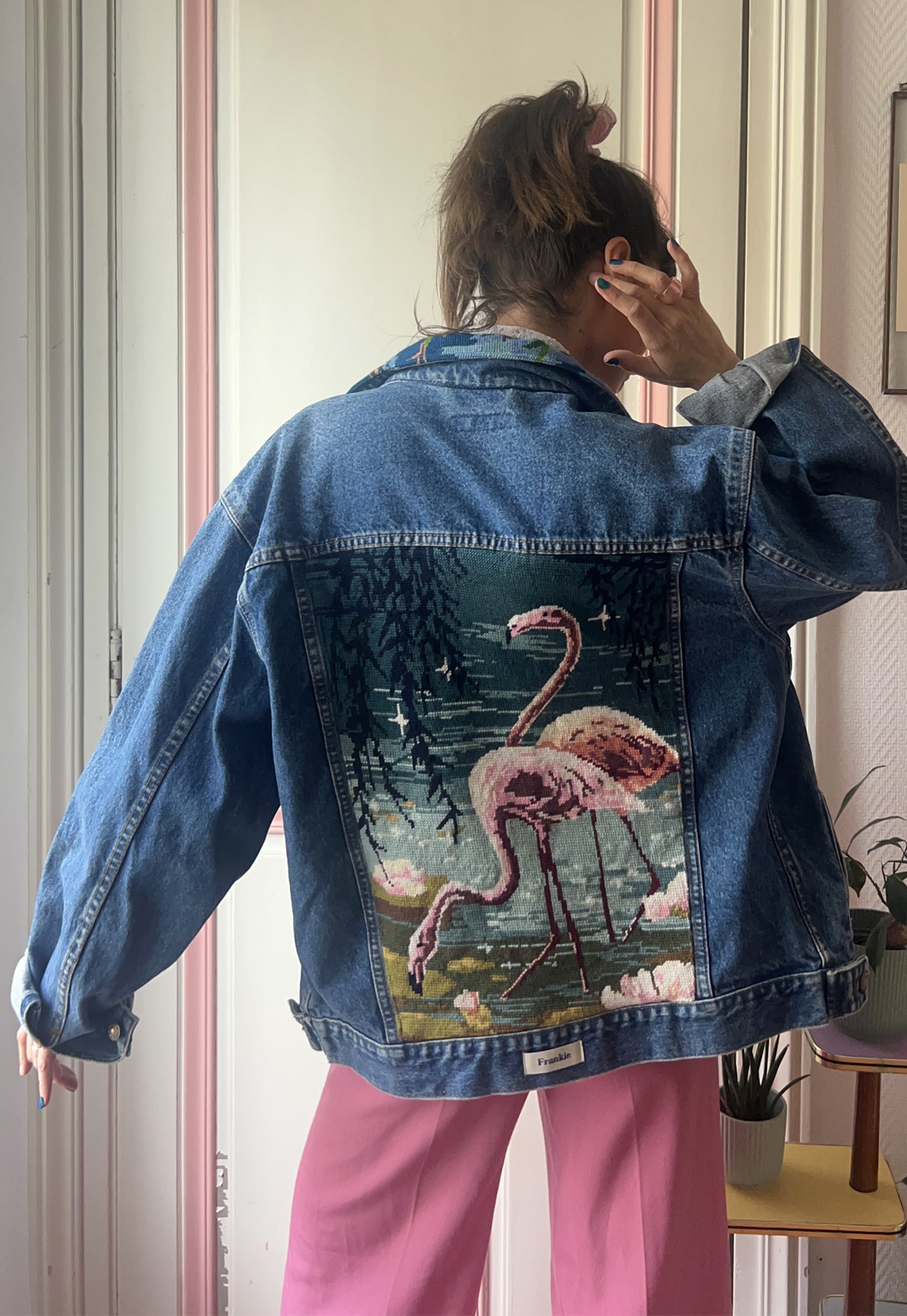 Upcycled jacket Flamingos (L)