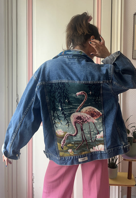 Upcycled jacket Flamingos (L)