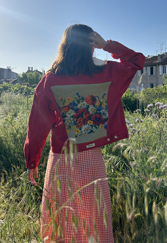 Upcycled jacket Poppies (M)