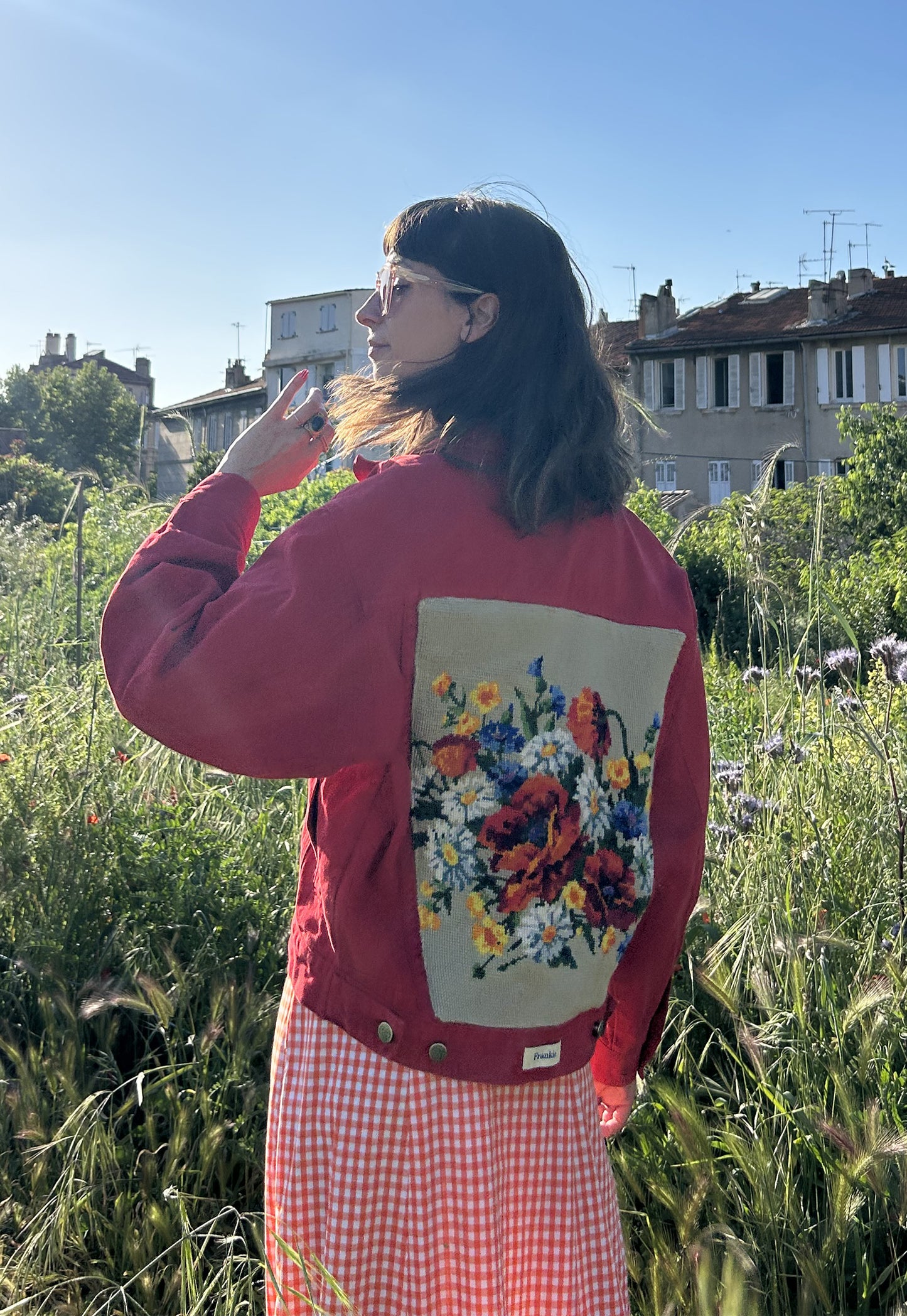Upcycled jacket Poppies (M)
