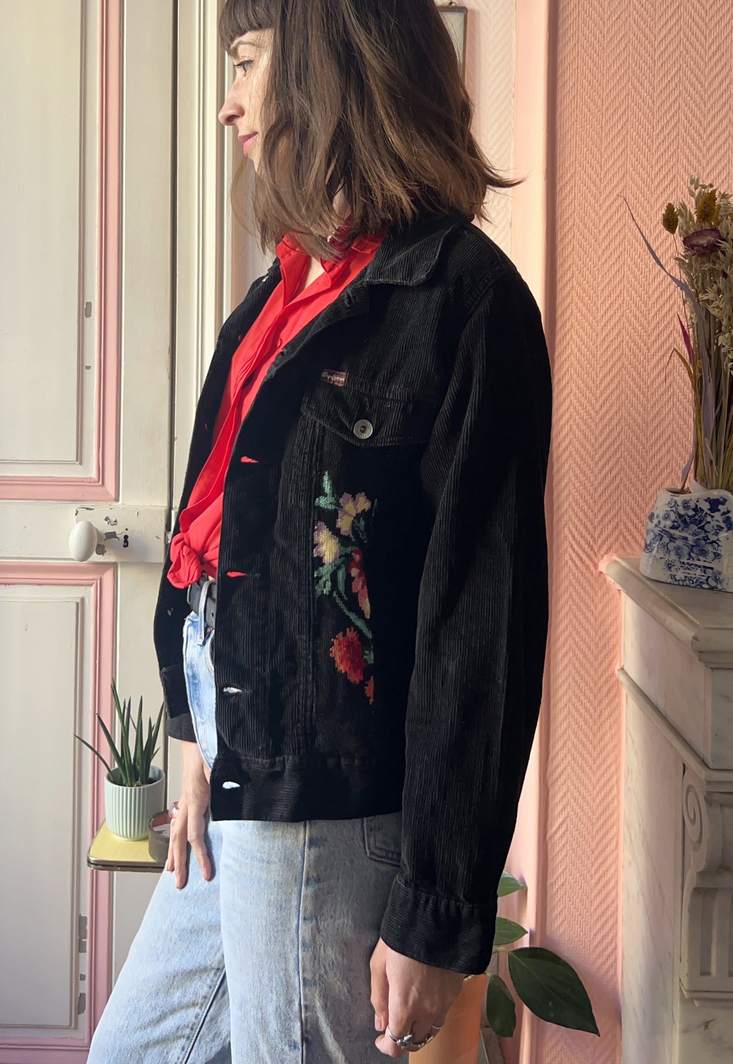Upcycled jacket Flowers (S/M)