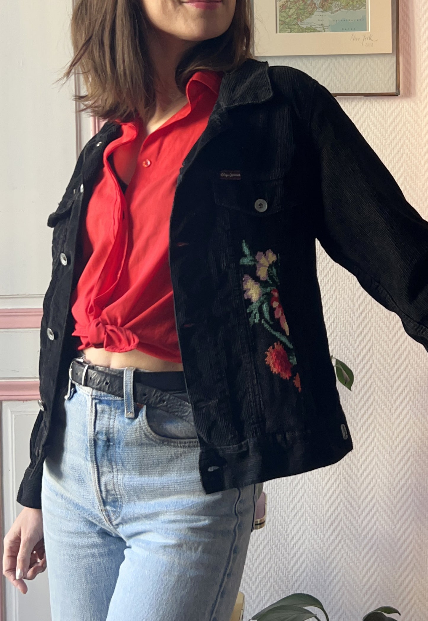 Upcycled jacket Flowers (S/M)