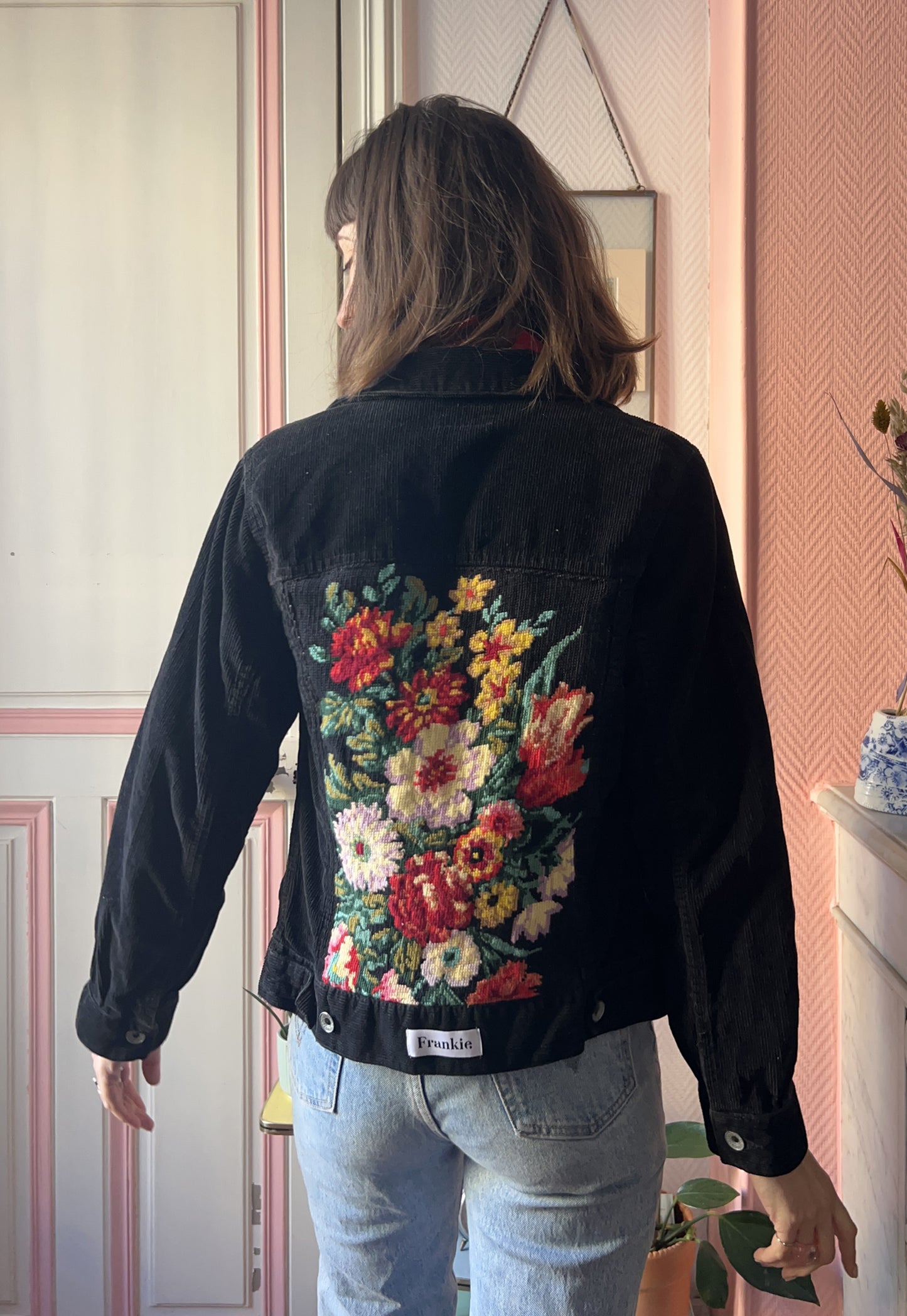 Upcycled jacket Flowers (S/M)