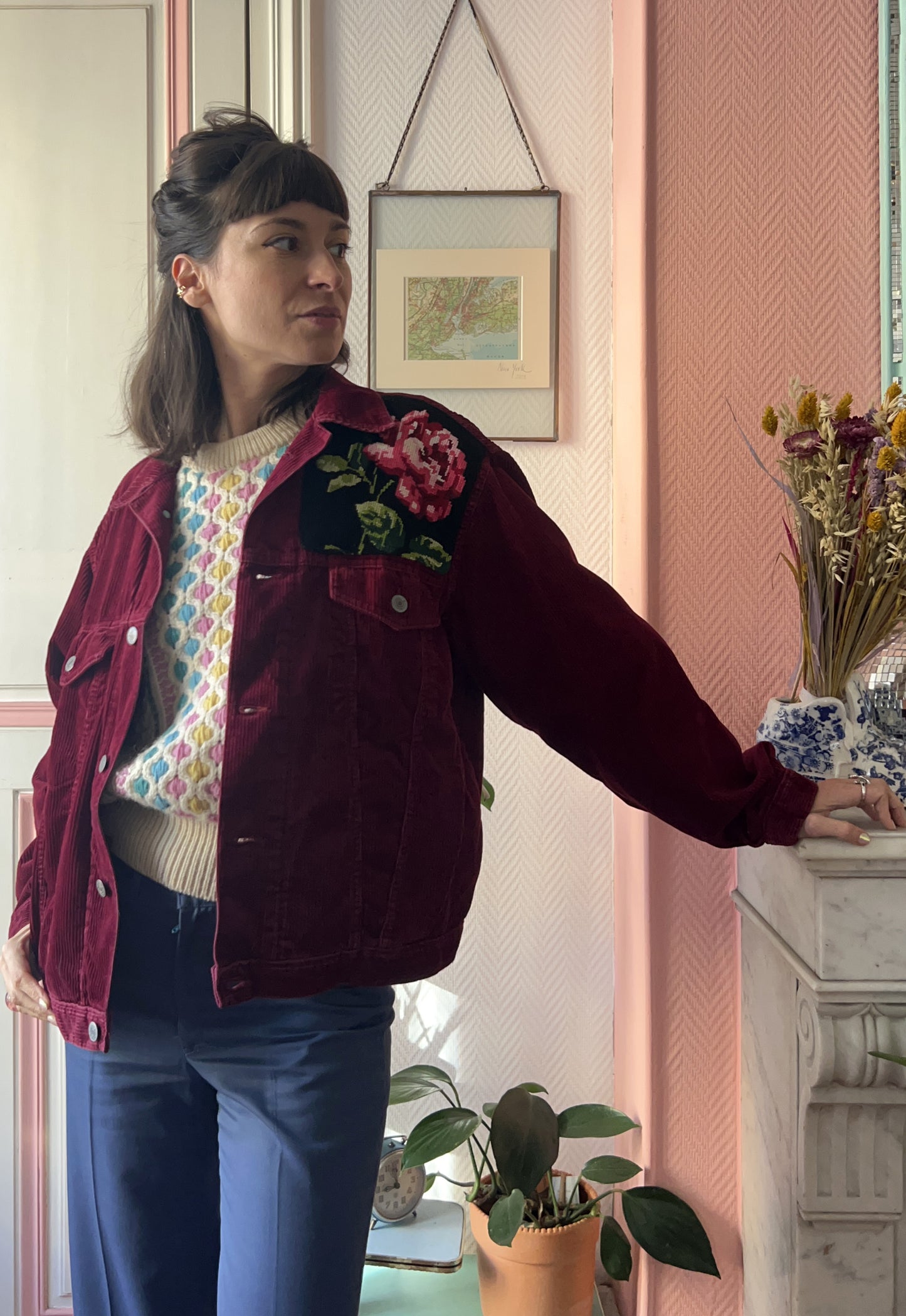 Upcycled jacket Roses (M/L)