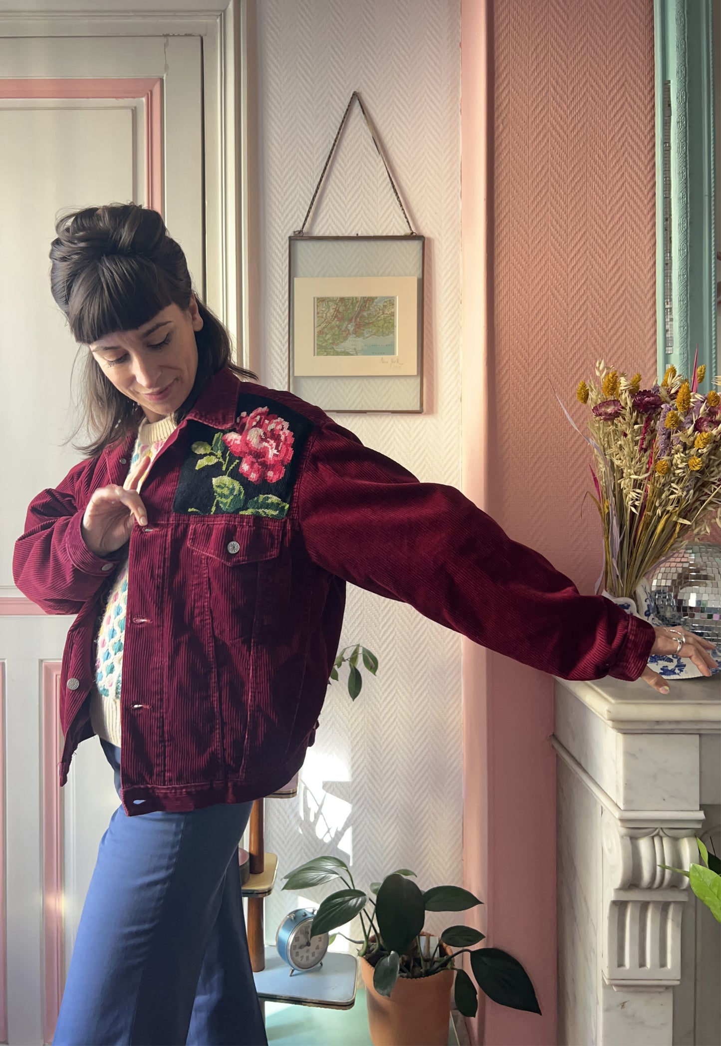 Upcycled jacket Roses (M/L)