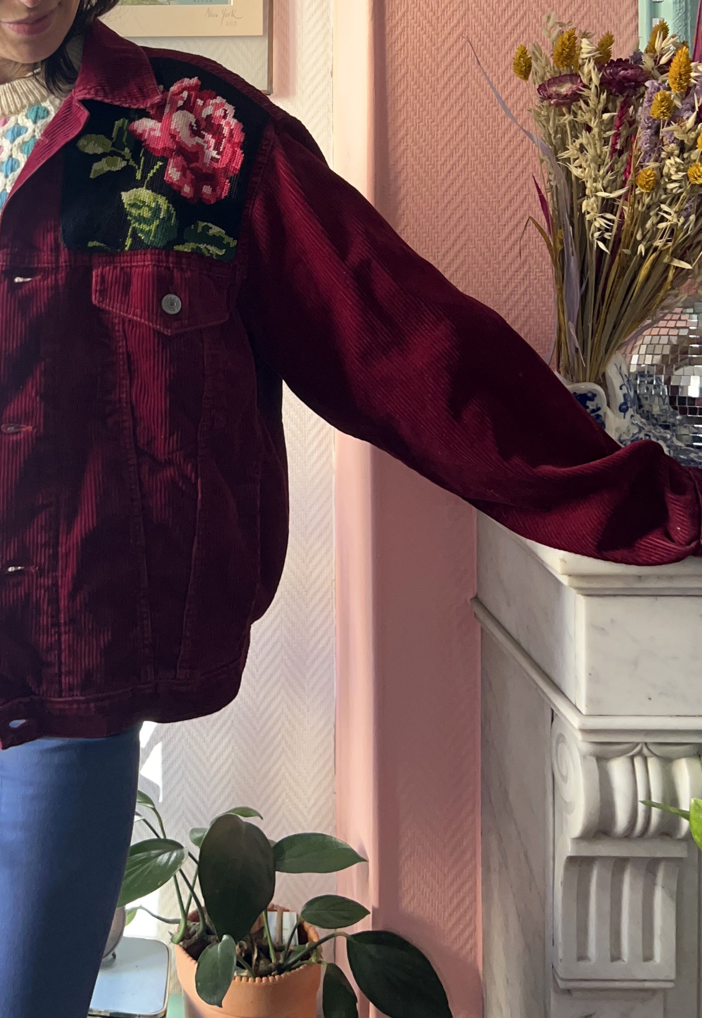 Upcycled jacket Roses (M/L)