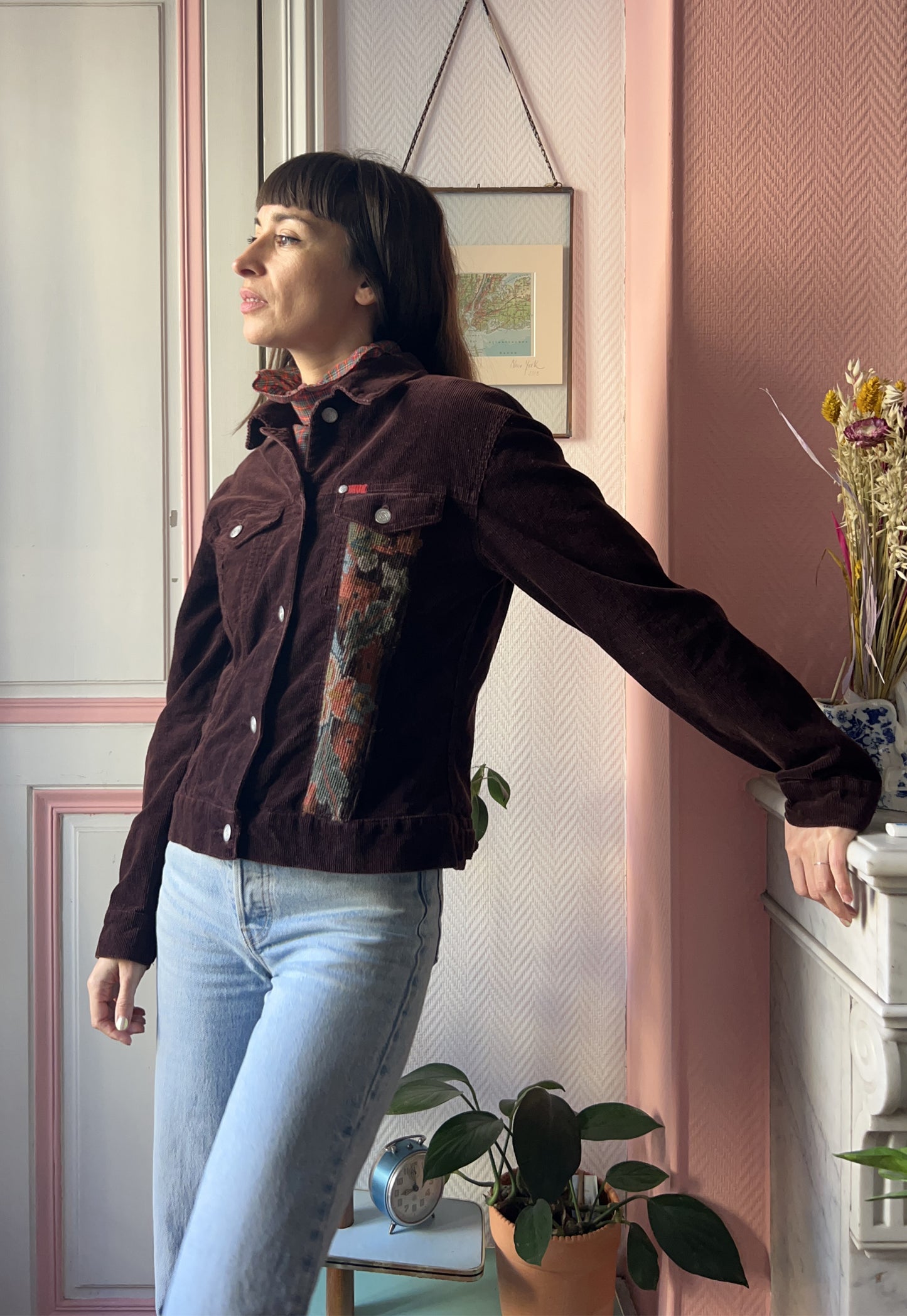 Upcycled jacket Flowers (S/M)